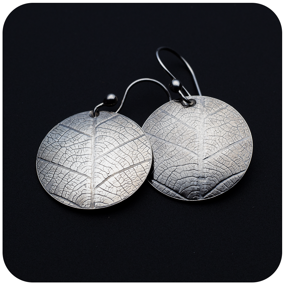 Silver Leaf Print Earrings