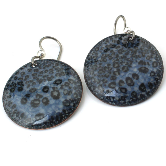 Round Black and gray boho earrings with an opalescent finish by divella Designs