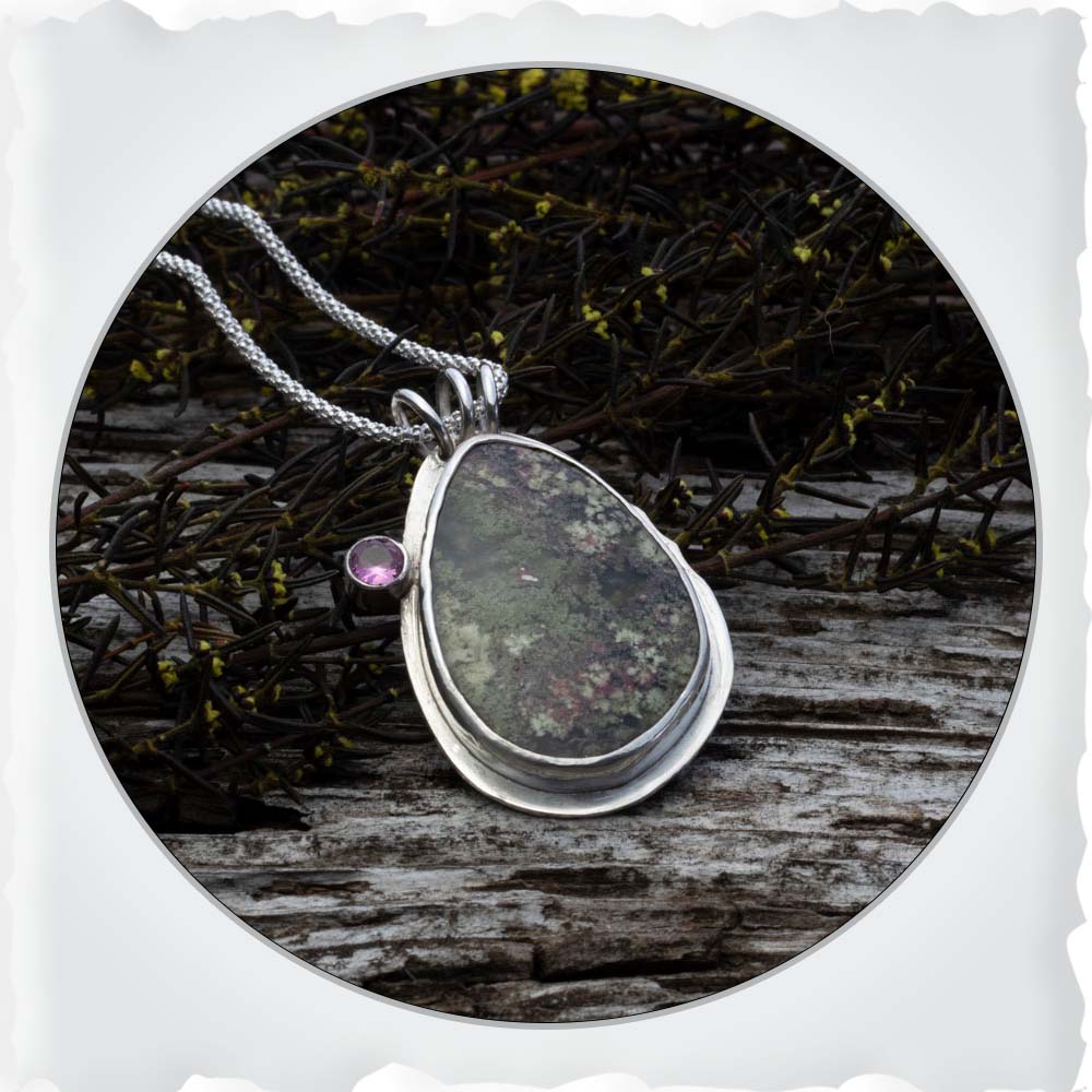 Dendritic Agate with Pink Tourmaline Necklace