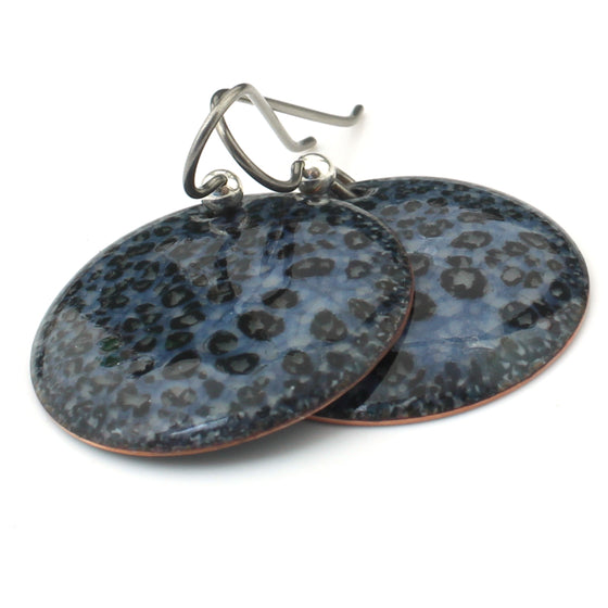 Round Black and gray boho earrings with an opalescent finish by divella Designs