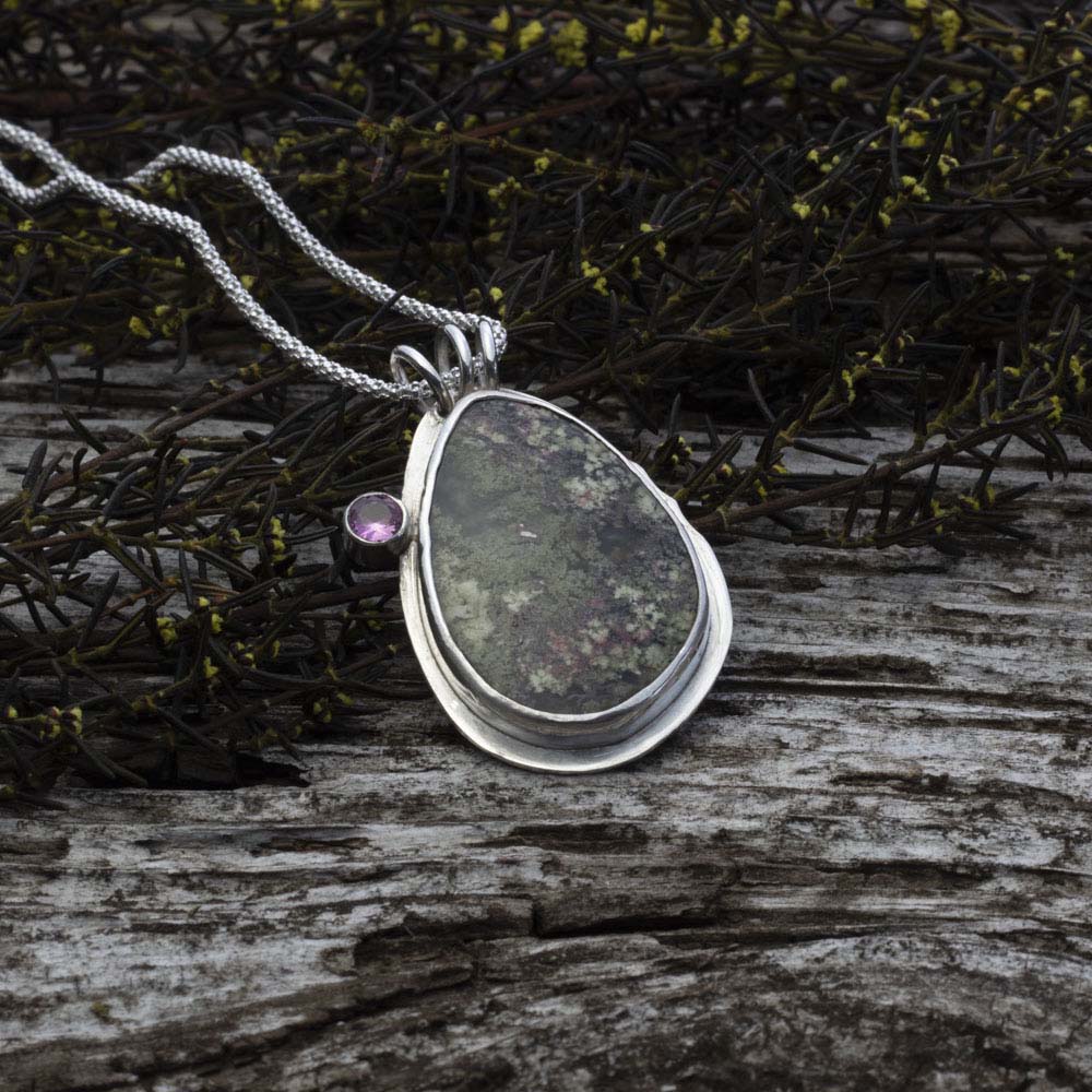 Dendritic Agate with Pink Tourmaline Necklace