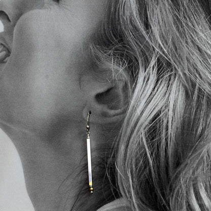 Woman wearing Keum Boo earrings with sterling ear wires Rocker Earrings 